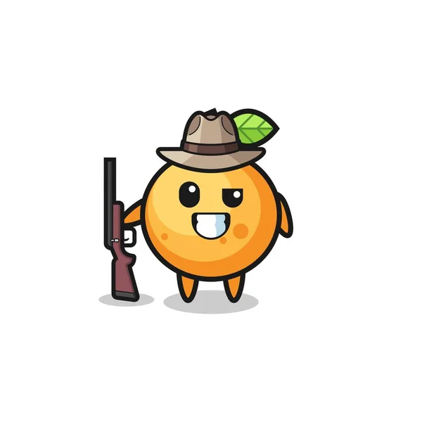 Oranje Fruit Jager Mascotte Met Een Pistool Schattig Ontwerp — Stockvector