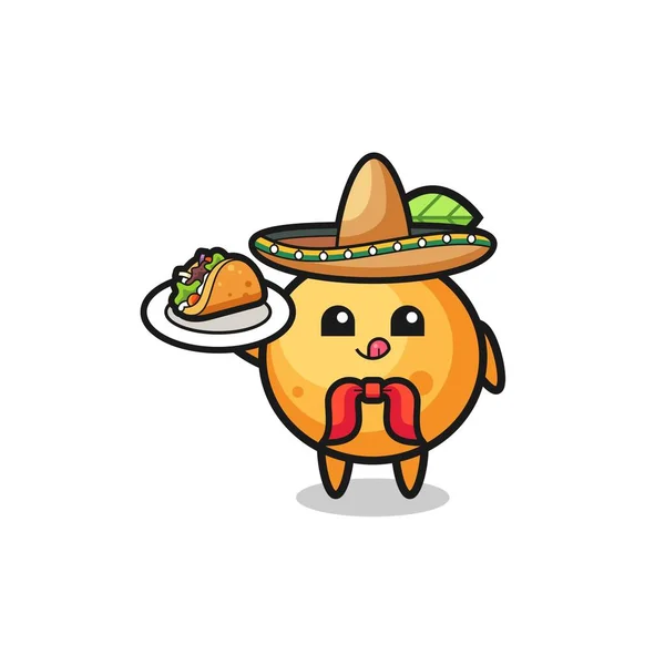 Naranja Fruta Mexicano Chef Mascota Celebración Taco Lindo Diseño — Vector de stock