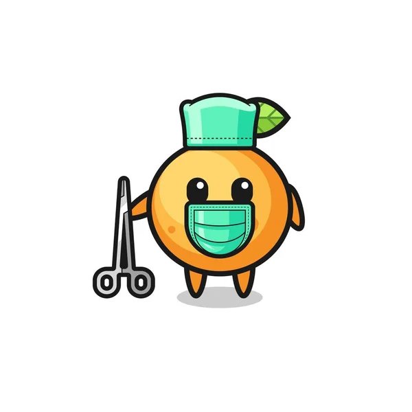Carácter Mascota Fruta Naranja Cirujano Lindo Diseño — Vector de stock