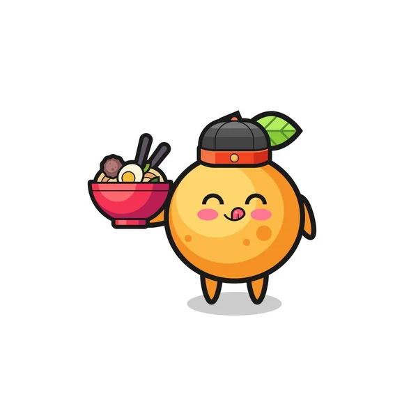 Orange Comme Mascotte Chef Chinois Tenant Bol Nouilles Design Mignon — Image vectorielle