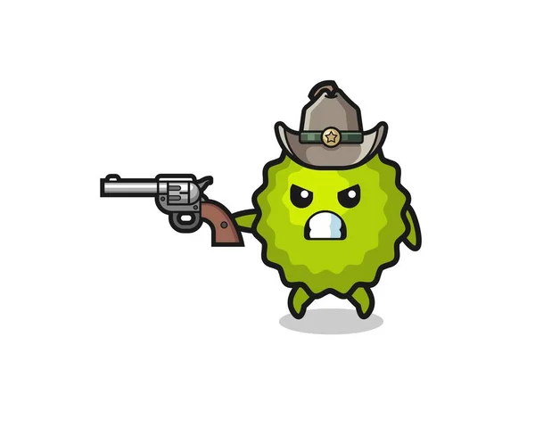 Durian Cowboy Schieten Met Een Pistool Schattig Ontwerp — Stockvector