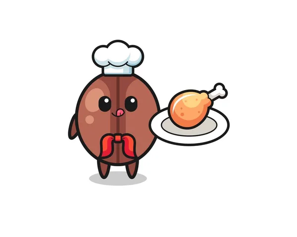 Café Frijol Pollo Cocinero Personaje Dibujos Animados Lindo Diseño — Vector de stock