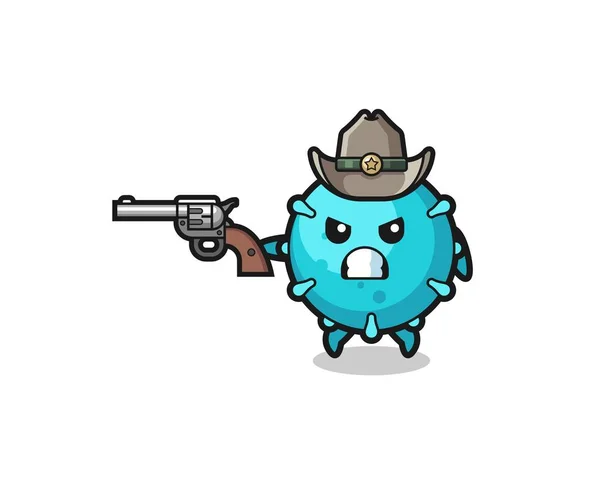 Das Virus Cowboy Schießen Mit Einem Gewehr Niedliches Design — Stockvektor