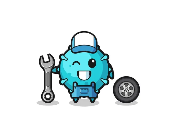 Virus Character Mechanic Mascot Cute Design — Stock Vector