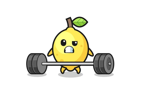 Cartoon Lemon Lifting Barbell Cute Design — Stock Vector