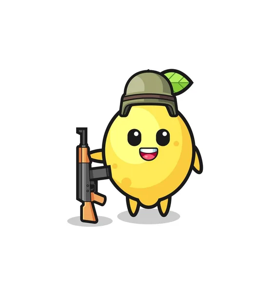 可爱的柠檬吉祥物作为士兵 可爱的设计 — 图库矢量图片