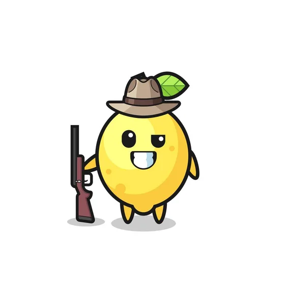 拿着枪的柠檬猎手吉祥物 可爱的设计 — 图库矢量图片