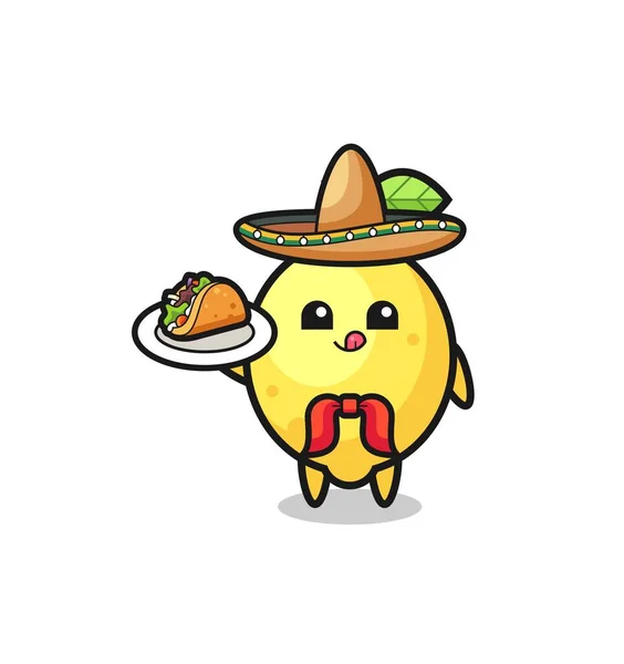 Citroen Mexicaanse Chef Kok Mascotte Met Een Taco Schattig Ontwerp — Stockvector