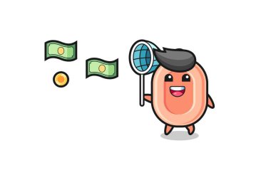 Uçan parayı yakalayan sabunun çizimi, şirin tasarım.