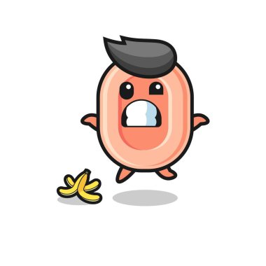 sabun karikatürü muz kabuğunda kayar, şirin bir tasarım.