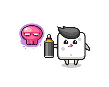 Şeker küpü karikatürü. Sprey boyalı bir grafiti yap, şirin bir tasarım.