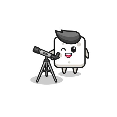 Modern teleskoplu şeker küplü astronot, şirin bir tasarım.