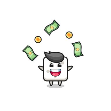 Küp şekerin gökyüzünden düşen parayı yakalama, şirin tasarım.