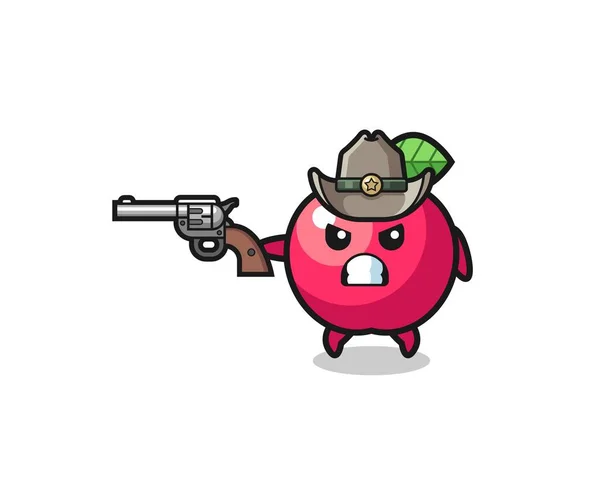 拿着枪的苹果牛仔射击 可爱的设计 — 图库矢量图片
