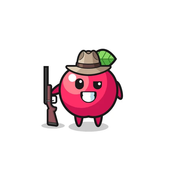 Μήλο Κυνηγός Μασκότ Κρατώντας Ένα Όπλο Χαριτωμένο Σχεδιασμό — Διανυσματικό Αρχείο