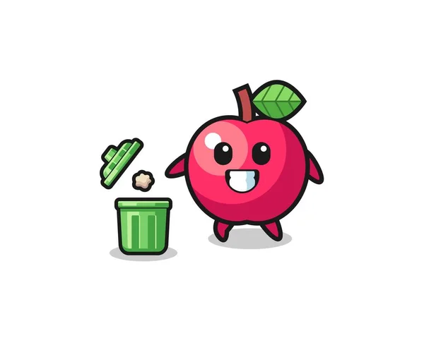 Illustration Des Apfels Der Müll Den Mülleimer Wirft Niedliches Design — Stockvektor