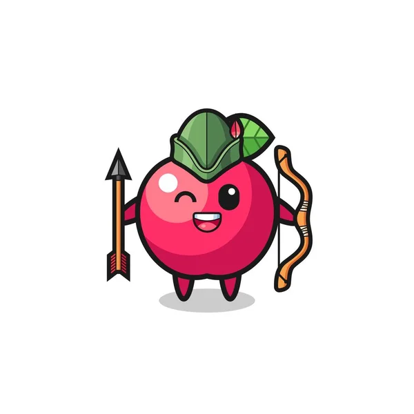 Apple Cartoon Medieval Archer Mascot Cute Design — Stock Vector