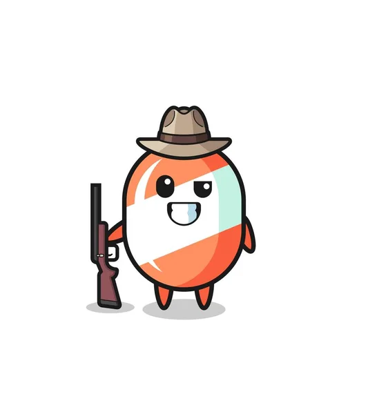 Candy Hunter Mascot Holding Gun Cute Design — Stock Vector