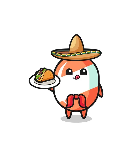 Doce Mascote Chef Mexicano Segurando Taco Projeto Bonito —  Vetores de Stock