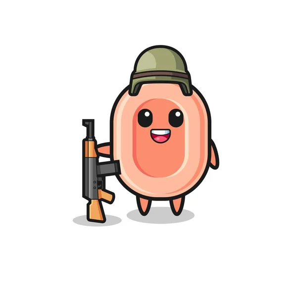 Mascotte Savon Mignon Comme Soldat Design Mignon — Image vectorielle