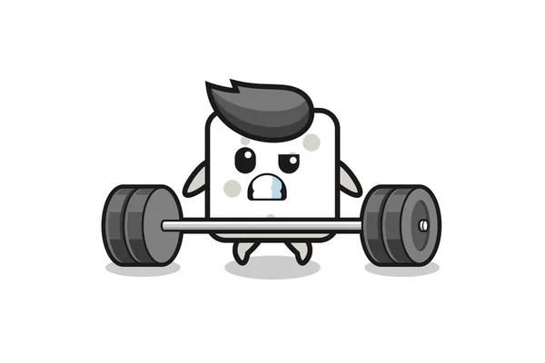 Cartoon Sugar Cube Lifting Barbell Cute Design — Stock Vector