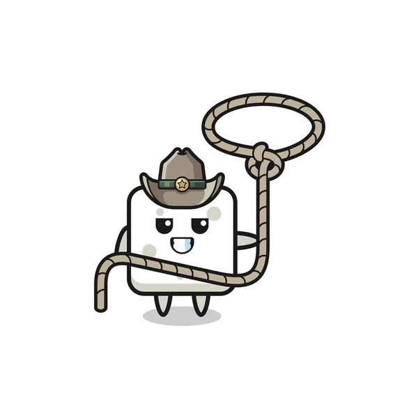 Sugar Cube Cowboy Lasso Rope Cute Design — Stock Vector