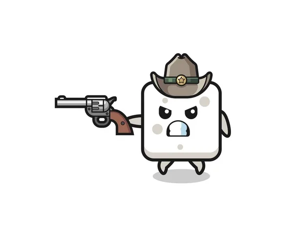 Sugar Cube Cowboy Shooting Gun Cute Design — Stock Vector