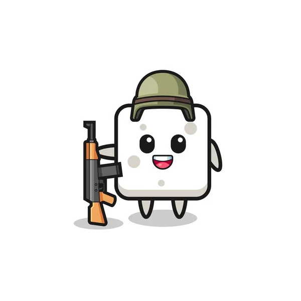 Cute Sugar Cube Mascot Soldier Cute Design — Stock Vector