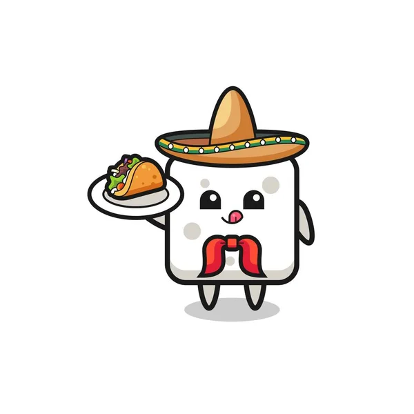 Sugar Cube Mascotte Chef Mexicain Tenant Taco Design Mignon — Image vectorielle
