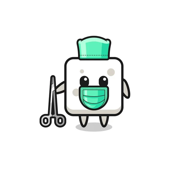 Chirurgien Sucre Cube Mascotte Caractère Design Mignon — Image vectorielle