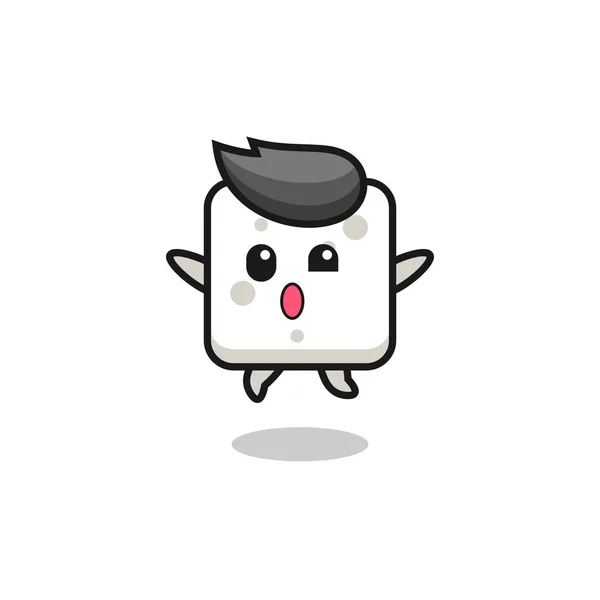 Personaje Cubo Azúcar Está Saltando Gesto Lindo Diseño — Vector de stock