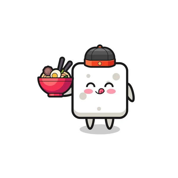 中華料理のマスコットとして砂糖キューブ麺ボウルを保持し かわいいデザイン — ストックベクタ