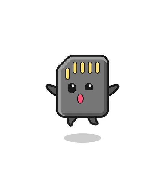 Memory Card Character Jumping Gesture Cute Design — Stock Vector