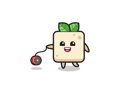 Sevimli tofu çizgi filmi Yoyo oynuyor, şirin tasarım.