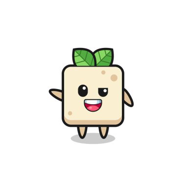 Afro çocuk rolünde tofu karakteri, şirin bir tasarım.