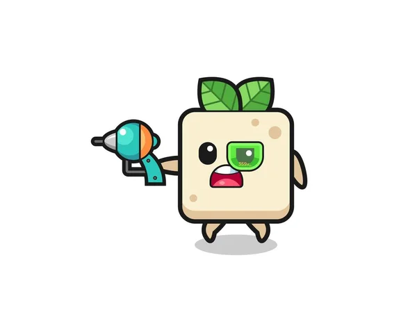 Tofu Mignon Tenant Futur Pistolet Design Mignon — Image vectorielle