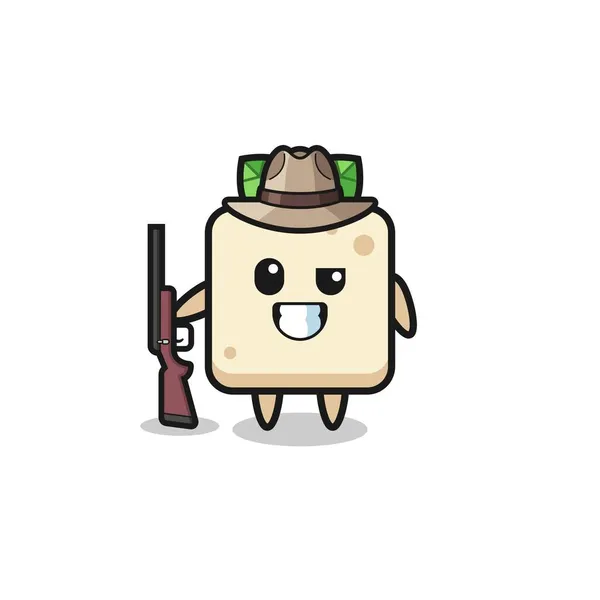 Tofu Hunter Mascot Holding Gun Cute Design — Stock Vector