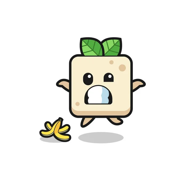 Tofu Cartoon Slip Banana Peel Cute Design — Stock Vector
