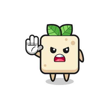 Tofu karakteri dur hareketi yapıyor, şirin tasarım.