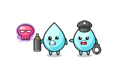 Su damlası karikatürü vandallık yapıyor ve polis tarafından yakalandı, şirin bir tasarım.