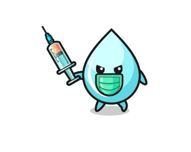 Virüsle savaşmak için su damlasının çizimi, şirin bir tasarım.