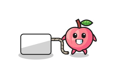 Şeftali çizgi filmi bir afiş çekiyor, şirin bir tasarım.