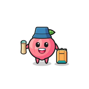 Şeftali maskotu karakter yürüyüşçü, şirin tasarım.