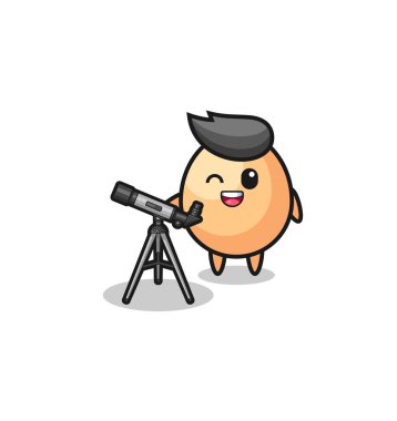 Modern teleskobu olan yumurta astronotu, şirin bir tasarım.