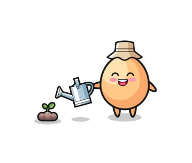 Şirin yumurta bitki tohumlarını suluyor, şirin tasarım.