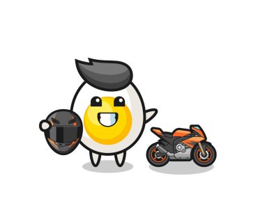 Şirin haşlanmış yumurta çizgi filmi motosiklet yarışçısı olarak, şirin bir tasarım.