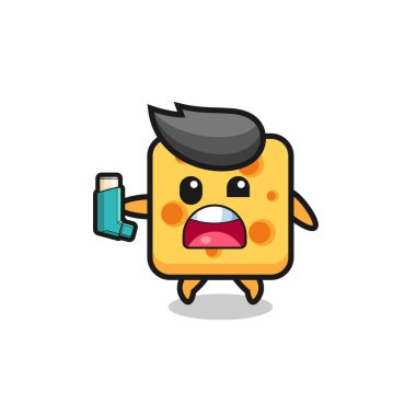 Peynir maskotunun astımı vardı. Astım spreyini tutarken, şirin bir tasarım.