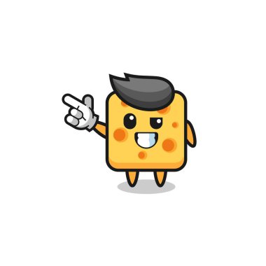 Peynir maskotu sol üst tarafı gösteriyor, şirin tasarım.