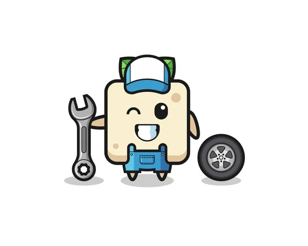 Tofu Character Mechanic Mascot Cute Design — Stock Vector
