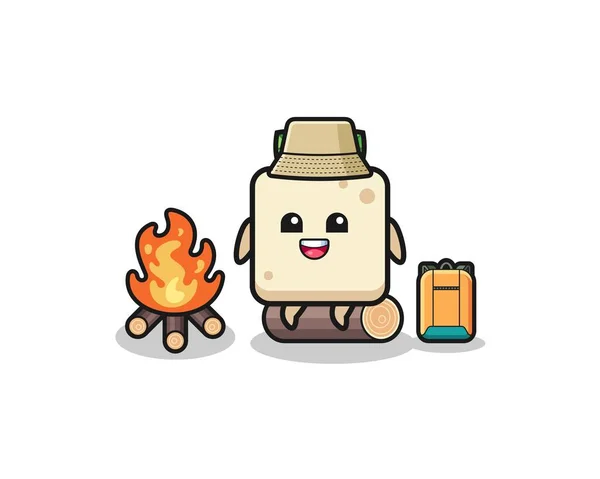Camping Illustratie Van Tofu Cartoon Schattig Ontwerp — Stockvector